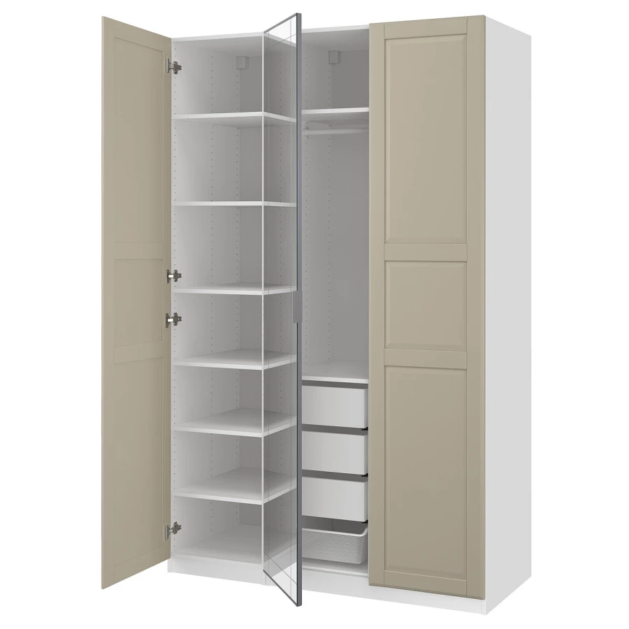 Гардеробная комбинация - IKEA PAX/TYSSEDAL/KAMMARTORP/ ПАКС/ТИССЕДАЛЬ ИКЕА, 236x150x60 см ,белый/бежевый (изображение №1)