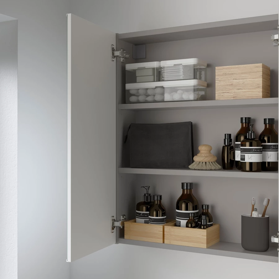 Настенный шкаф для ванной комнаты - ENHET IKEA/ ЭНХЕТ ИКЕА, 60х75х17 см, серый (изображение №2)