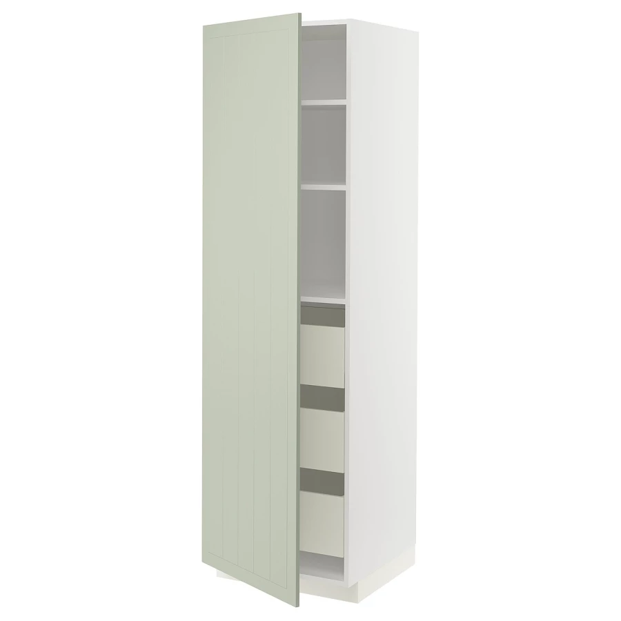 Высокий шкаф с ящиками - IKEA METOD/MAXIMERA/МЕТОД/МАКСИМЕРА ИКЕА, 200х60х60 см, белый/зеленый (изображение №1)