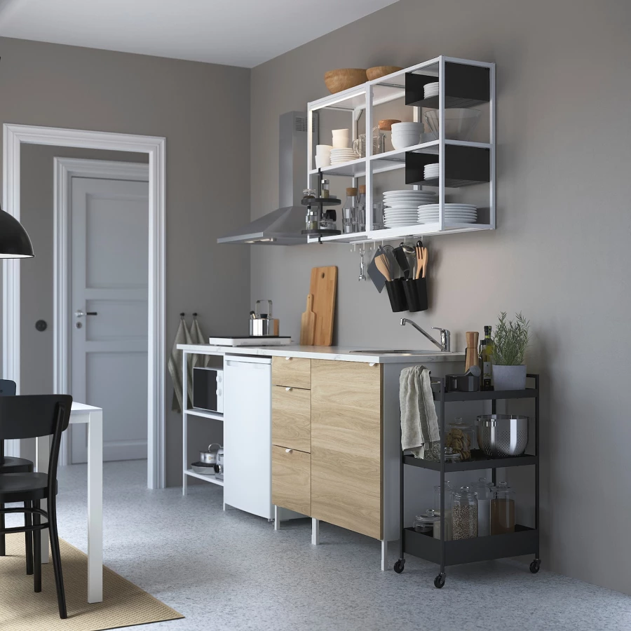 Кухонная комбинация для хранения - ENHET  IKEA/ ЭНХЕТ ИКЕА, 223х63,5х222 см, белый/черный (изображение №2)