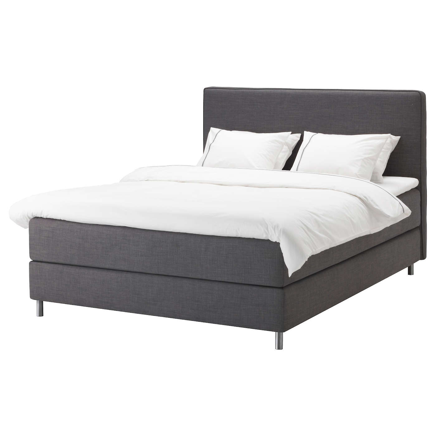 Континентальная кровать - IKEA DUNVIK, 200х140 см, матрас средне-жесткий, темно-серый, ДУНВИК ИКЕА