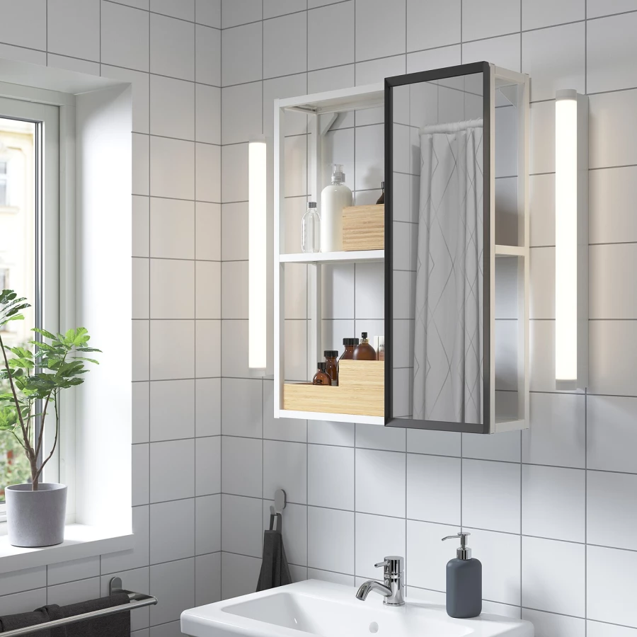 Открытый стеллаж с зеркалом - IKEA ENHET, 60х15х75 см, белый, ЭНХЕТ ИКЕА (изображение №2)