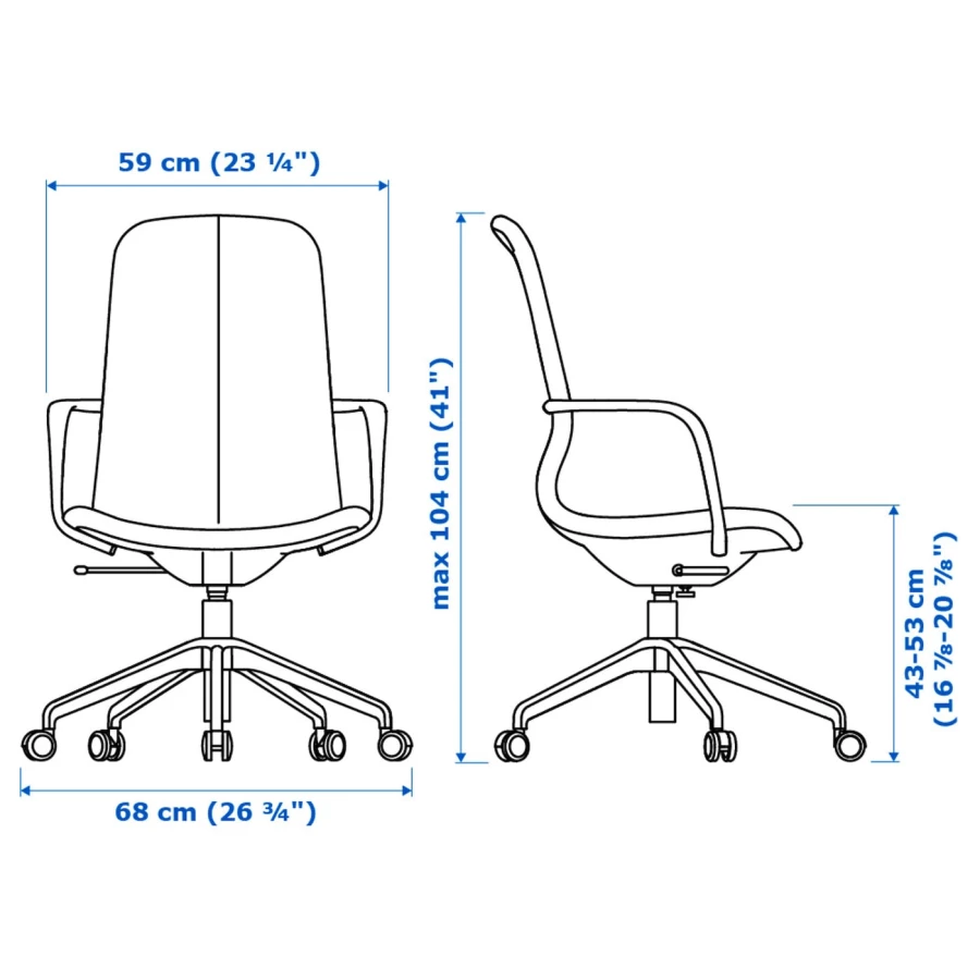 Офисный стул - IKEA LÅNGFJÄLL/LANGFJALL, 68x68x104см, белый, ЛОНГФЬЕЛЛЬ ИКЕА (изображение №6)