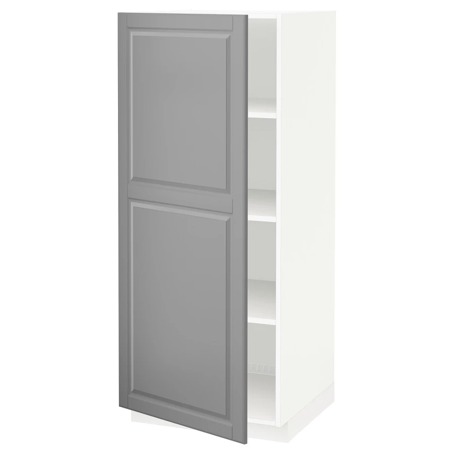 Высокий кухонный шкаф с полками - IKEA METOD/МЕТОД ИКЕА, 140х60х60 см, белый/серый (изображение №1)