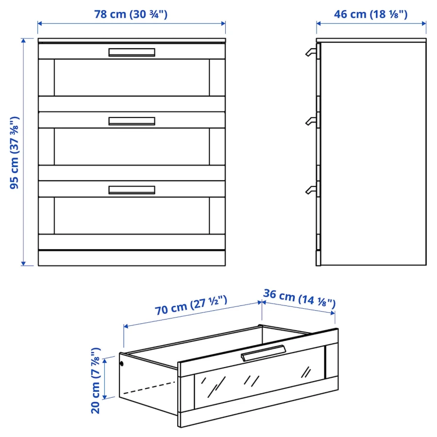 Комод с 3 ящиками - IKEA BRIMNES, 78х95 см, белый, БРИМНЭС/БРИМНЕС ИКЕА (изображение №5)