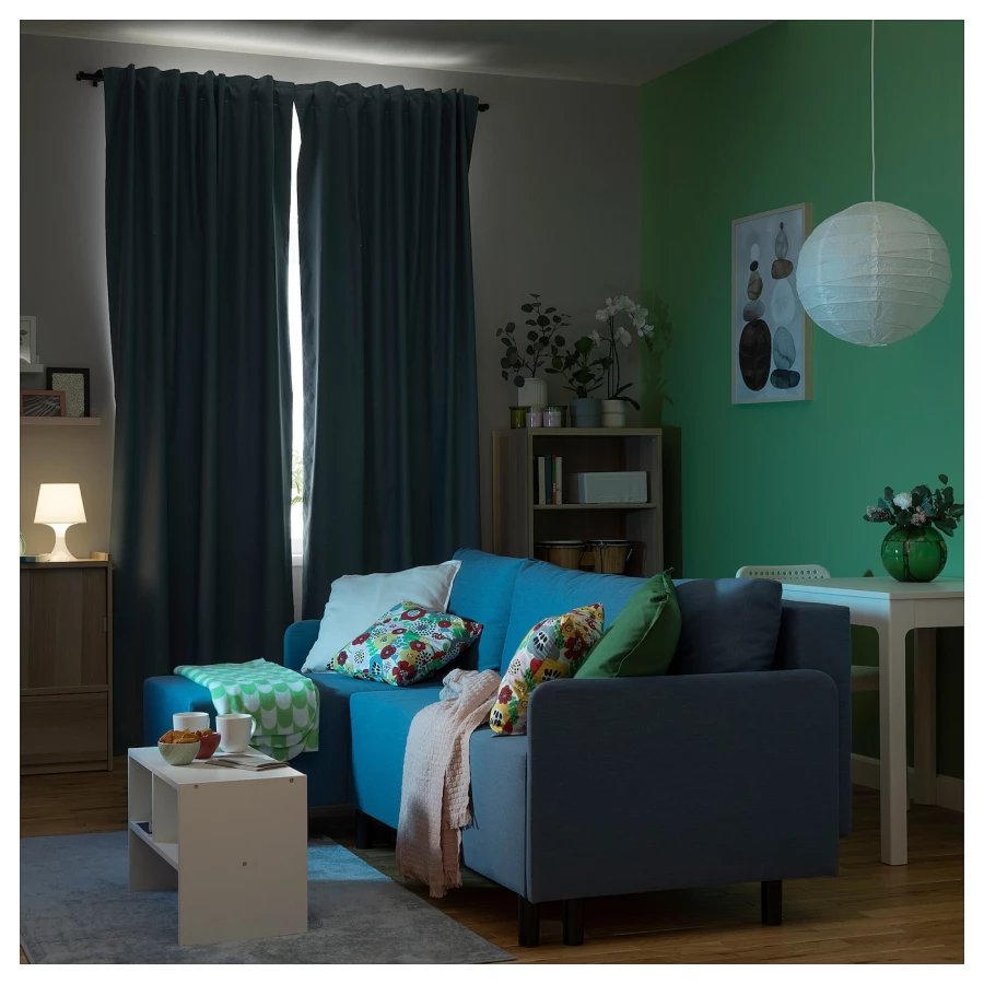 3-местный диван с кушеткой - IKEA BRUKSVARA/БРУКСВАРА ИКЕА, 203х85х80 см, синий (изображение №4)