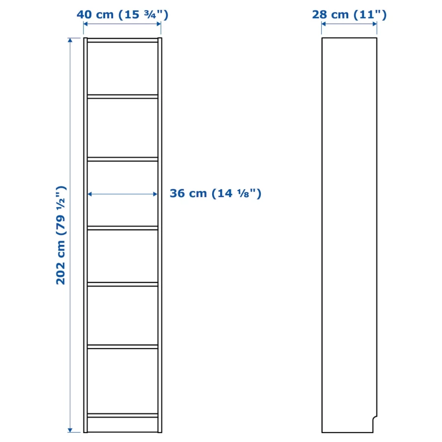 Открытый книжный шкаф - BILLY IKEA/БИЛЛИ ИКЕА, 28х40х202 см, черный (изображение №3)