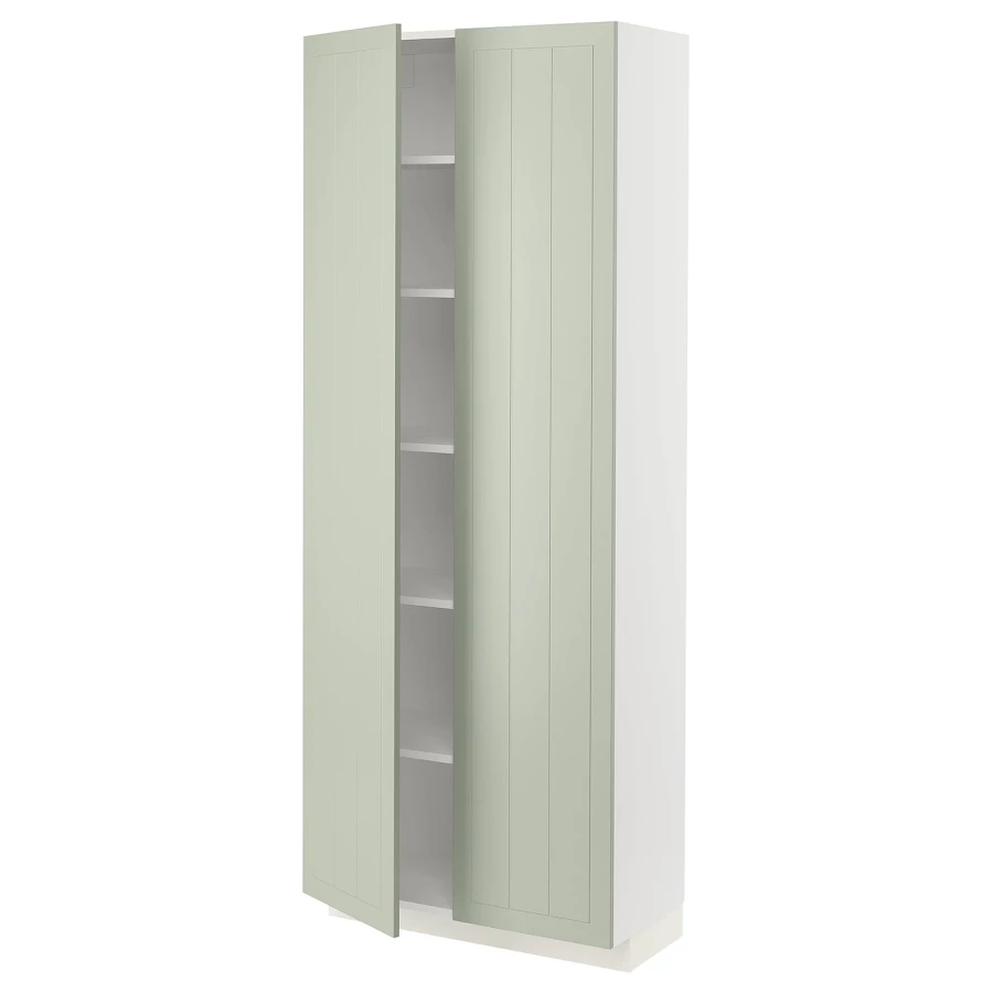 Высокий кухонный шкаф с полками - IKEA METOD/МЕТОД ИКЕА, 200х37х80 см, белый/зеленый (изображение №1)