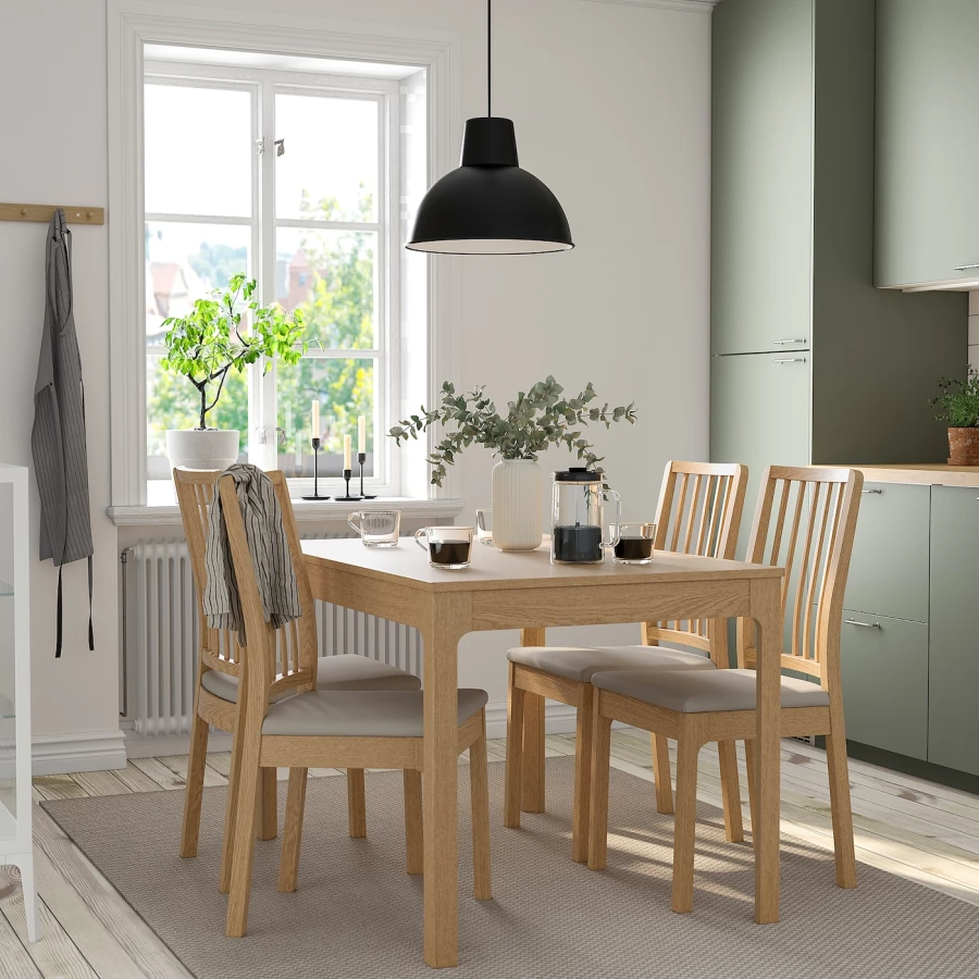 Стол и 4 стула - IKEA EKEDALEN/ЭКЕДАЛЕН ИКЕА, 120/180х80 см, дуб/серый (изображение №2)