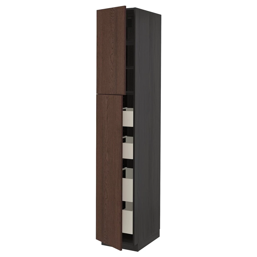 Высокий шкаф - IKEA METOD/MAXIMERA/МЕТОД/МАКСИМЕРА ИКЕА, 60х60х220 см, черный-коричневый (изображение №1)