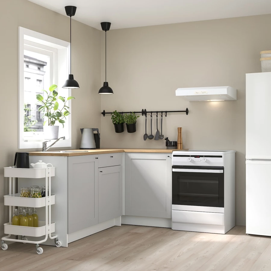Угловая кухня -  KNOXHULT IKEA/ КНОКСХУЛЬТ ИКЕА, 183х91 см, белый/серый/бежевый (изображение №2)