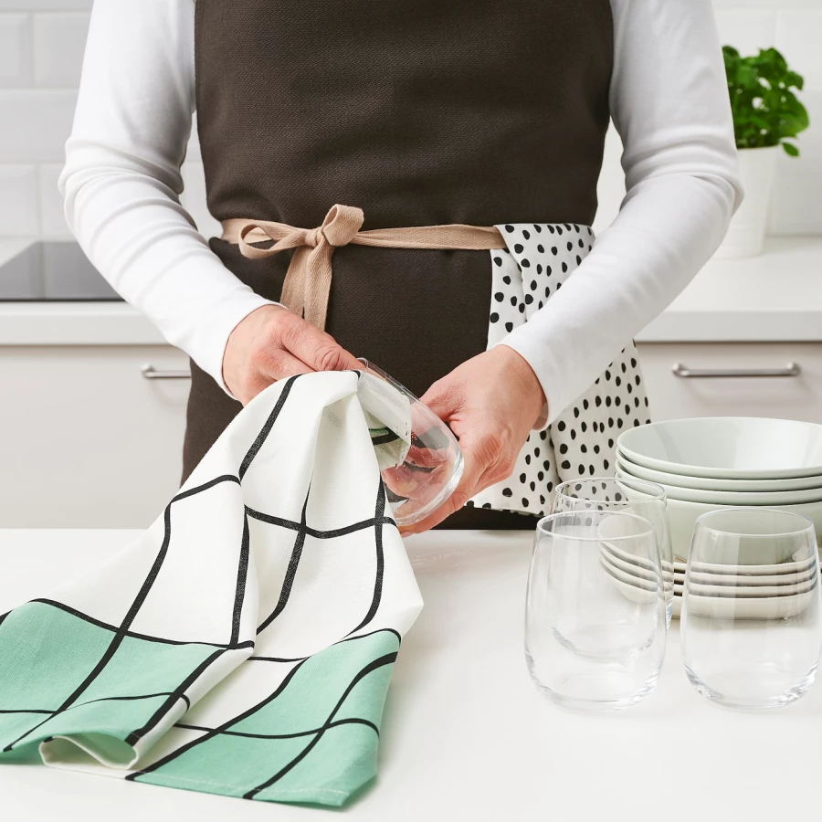 Кухонное полотенце - IKEA RINNIG, 60х45 см, белое/зеленое/с рисунком, РИННИГ ИКЕА (изображение №2)