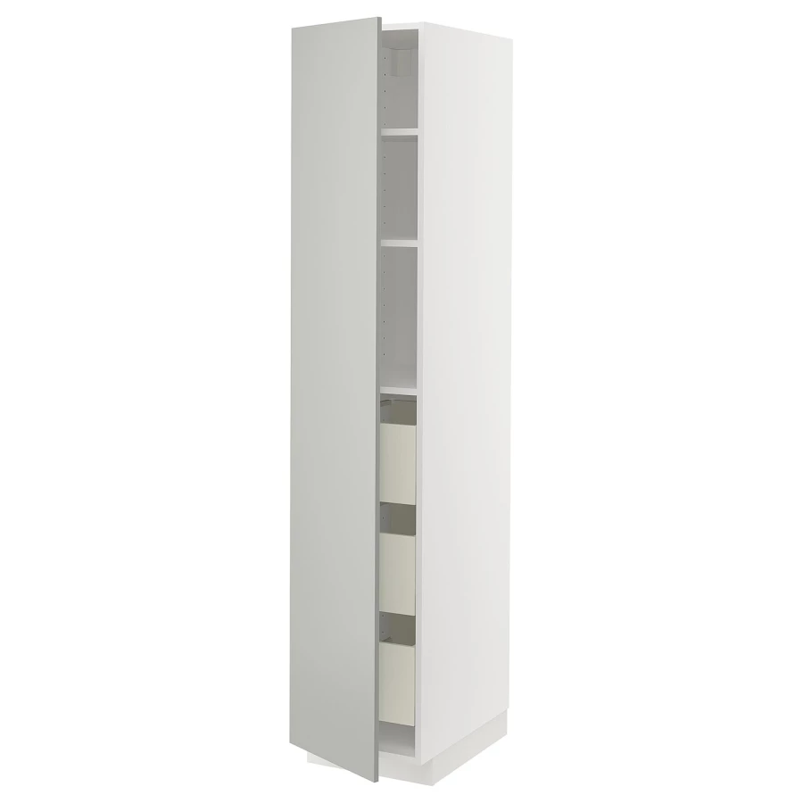 Высокий шкаф с ящиками - IKEA METOD/MAXIMERA/МЕТОД/МАКСИМЕРА ИКЕА, 200х60х40 см, белый/серый (изображение №1)