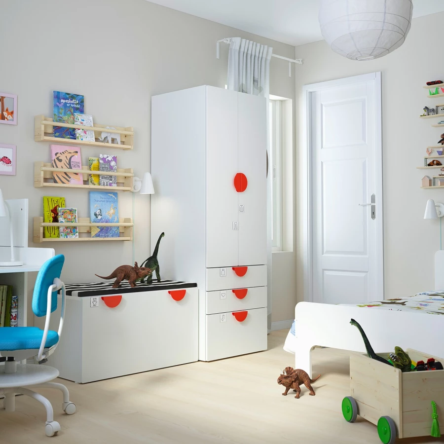 Детская гардеробная комбинация - IKEA PLATSA SMÅSTAD/SMASTAD, 181x57x150см, белый, ПЛАТСА СМОСТАД ИКЕА (изображение №2)