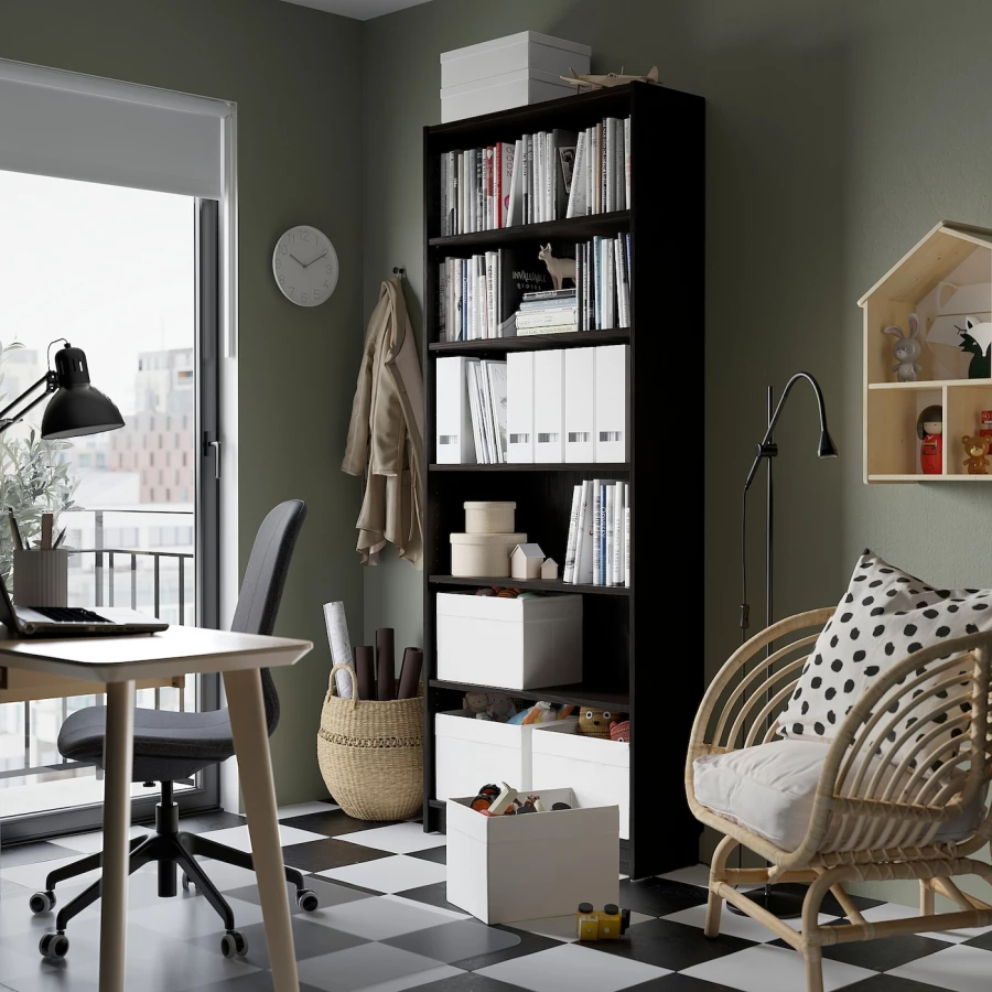 Стеллаж - IKEA BILLY, 80х28х202 см, темно-коричневый/имитация дуба, БИЛЛИ ИКЕА (изображение №3)