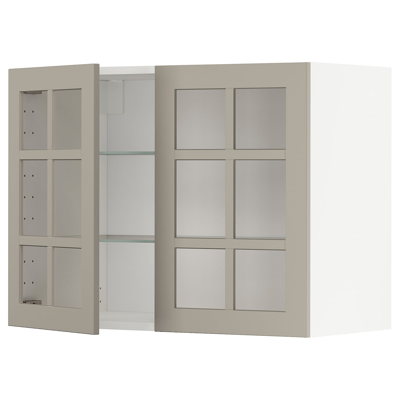 Шкаф и 2 стеклянные двери -  METOD IKEA/ МЕТОД ИКЕА, 80х60 см, белый/светло-коричневый