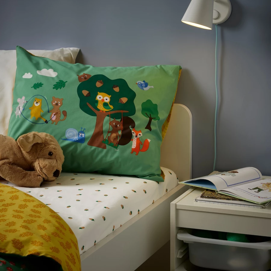 Пододеяльник и наволочка - BRUMMIG IKEA/БРУММИГ ИКЕА,  150x200/50x60 см, зеленый (изображение №5)