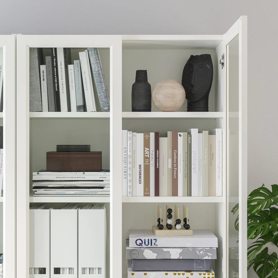 Книжный шкаф со стеклянной дверцей - BILLY/OXBERG IKEA/ БИЛЛИ/ОКСБЕРГ ИКЕА, 30х120х202 см, белый (изображение №4)
