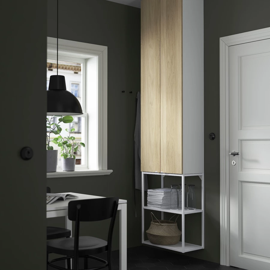 Книжный шкаф - IKEA ENHET/ЭНХЕТ ИКЕА, 60х32х255 см, светло-коричневый/белый (изображение №2)