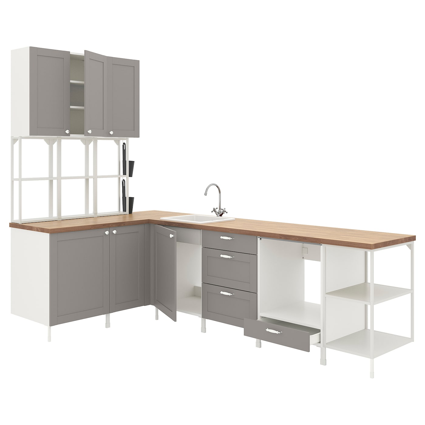 Угловая кухня -  ENHET  IKEA/ ЭНХЕТ ИКЕА, 241 см, белый/бежевый/серый