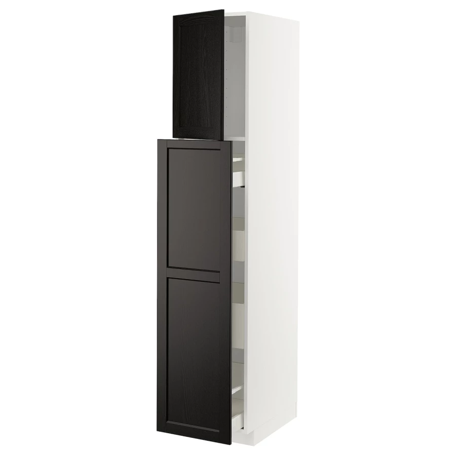 Высокий шкаф - IKEA METOD/MAXIMERA/МЕТОД/МАКСИМЕРА ИКЕА, 200х60х40 см, черный/белый (изображение №1)