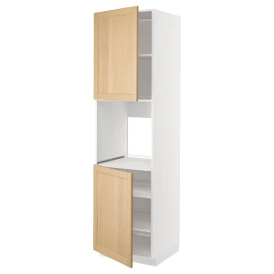 Высокий кухонный шкаф с полками - IKEA METOD/МЕТОД ИКЕА, 220х60х60 см, белый/светло-коричневый