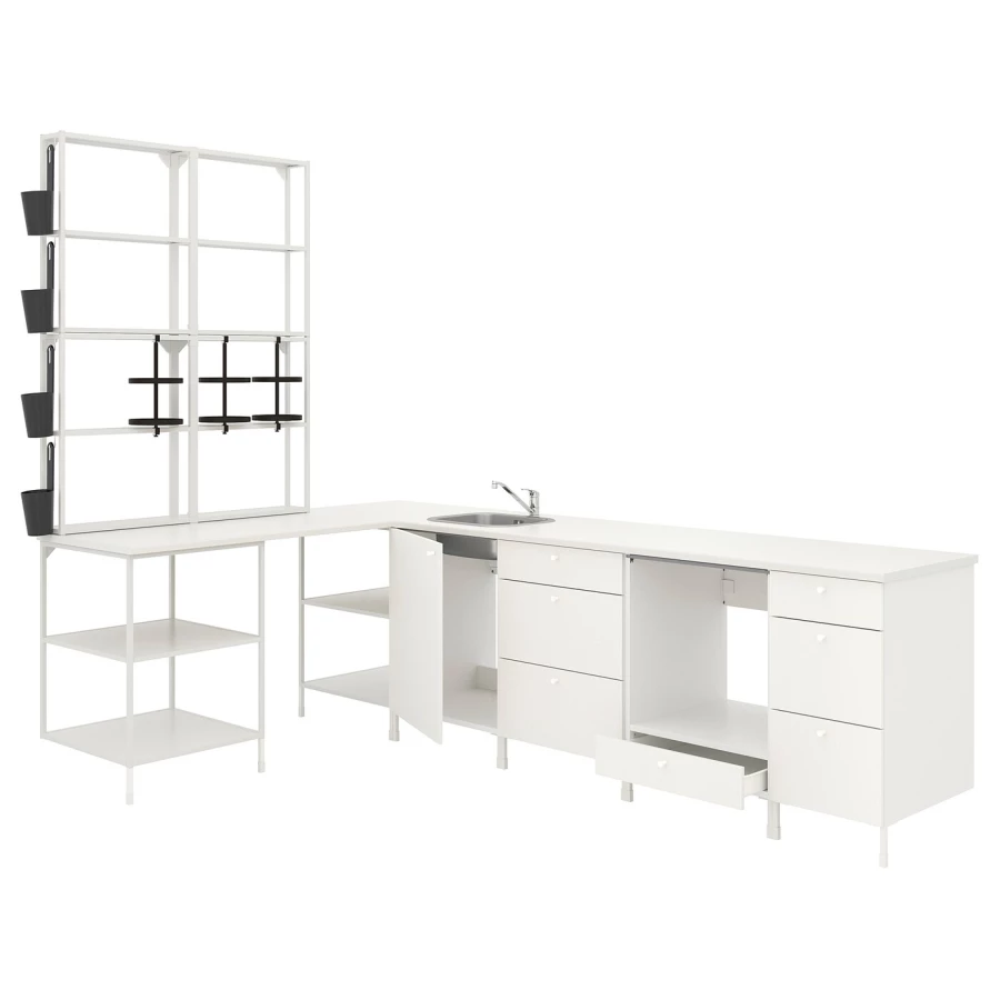 Угловая кухня -  ENHET  IKEA/ ЭНХЕТ ИКЕА, 281,5х150 см, белый (изображение №1)