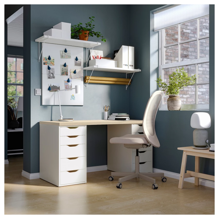 Письменный стол с ящиками - IKEA MITTCIRKEL/ADILS, 140х60 см, сосна/белый, МИТЦИРКЕЛЬ/АДИЛЬС ИКЕА (изображение №4)