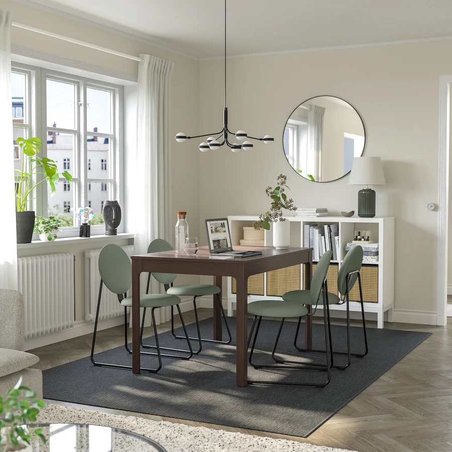 Стол и 4 стула - IKEA EKEDALEN/MÅNHULT/MANHULT/ ЭКЕДАЛЕН/МАНГУЛЬТ ИКЕА, 120/180х80 см, темно-коричневый/зеленый (изображение №2)