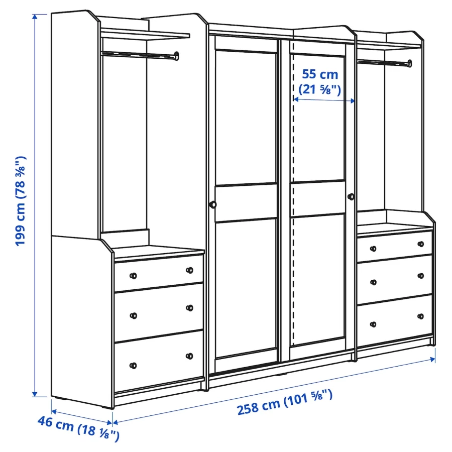 Шкаф - HAUGA IKEA/ХАУГА ИКЕА, 55х258х199 см, белый (изображение №6)
