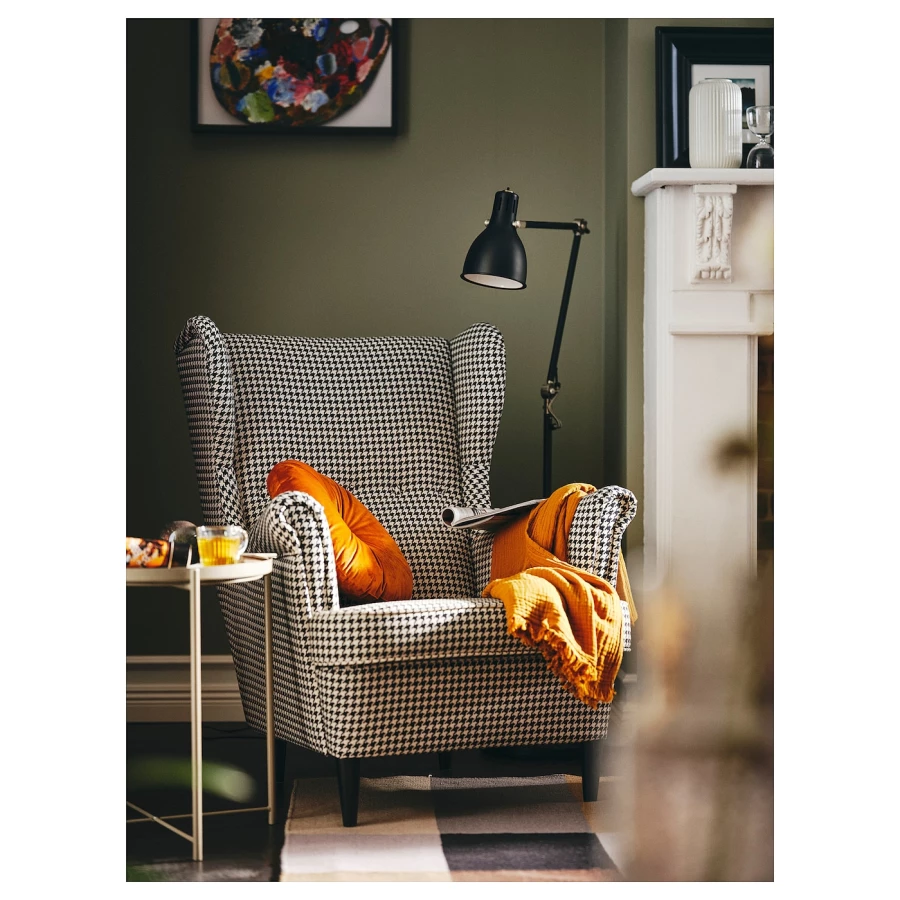 Кресло с подлокотниками - IKEA STRANDMON, 82х96х101 см, черный/белый, СТРАНДМОН ИКЕА (изображение №3)