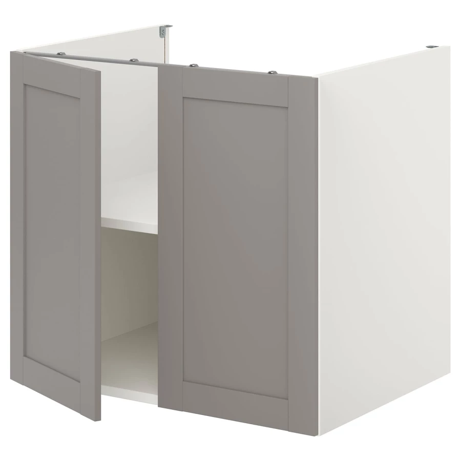 Напольный шкаф с дверцами - IKEA ENHET, 75x62x80см, белый/серый, ЭХНЕТ ИКЕА (изображение №1)