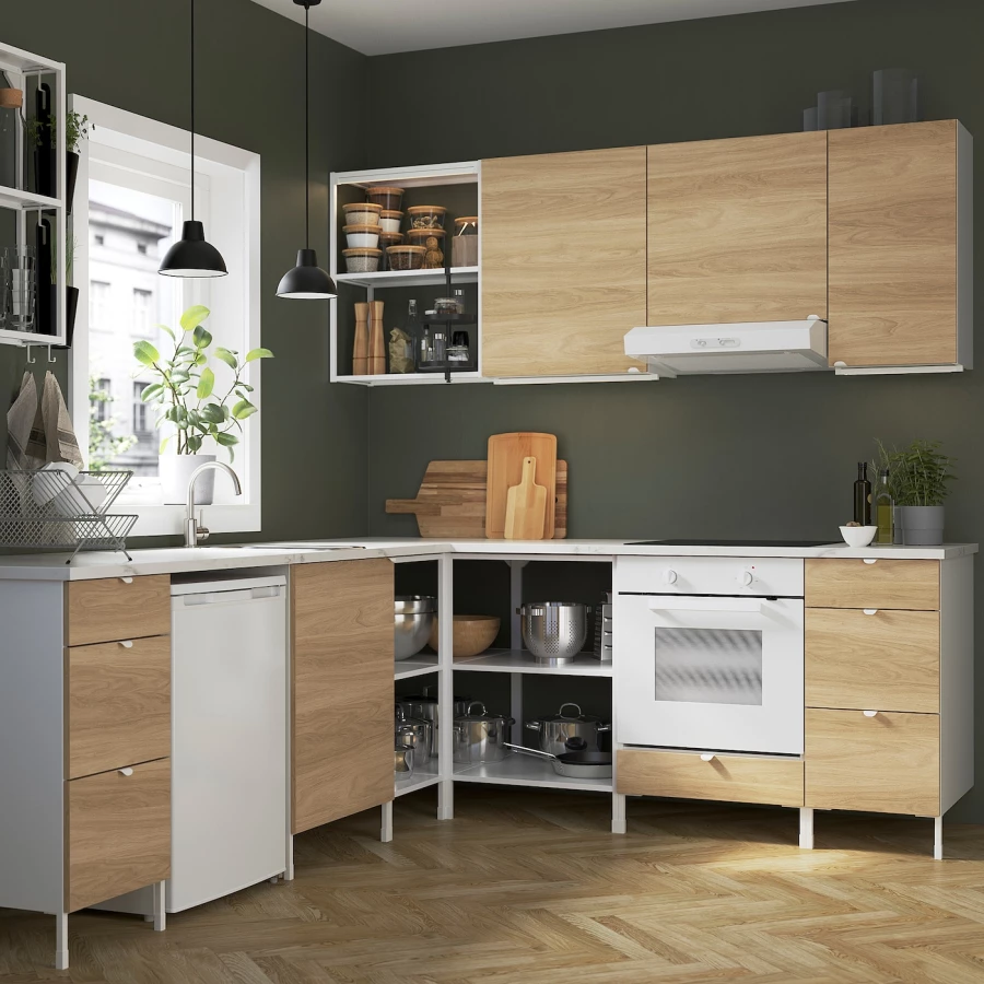Угловая кухонная комбинация для хранения - ENHET  IKEA/ ЭНХЕТ ИКЕА, 261.5х221,5х75 см, белый/бежевый (изображение №2)