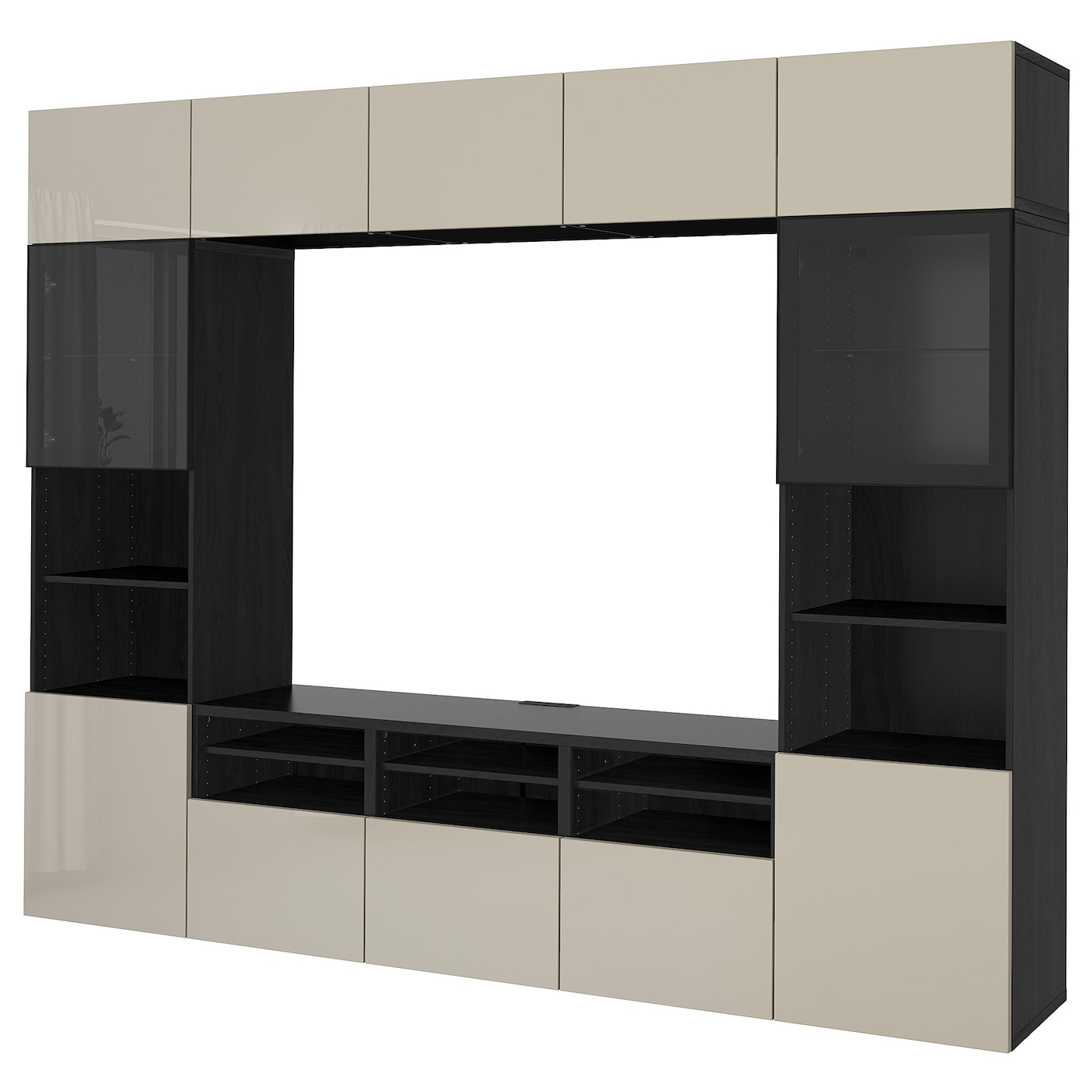 Комбинация для хранения ТВ - IKEA BESTÅ/BESTA, 231x42x300см, черный/светло-коричневый, БЕСТО ИКЕА