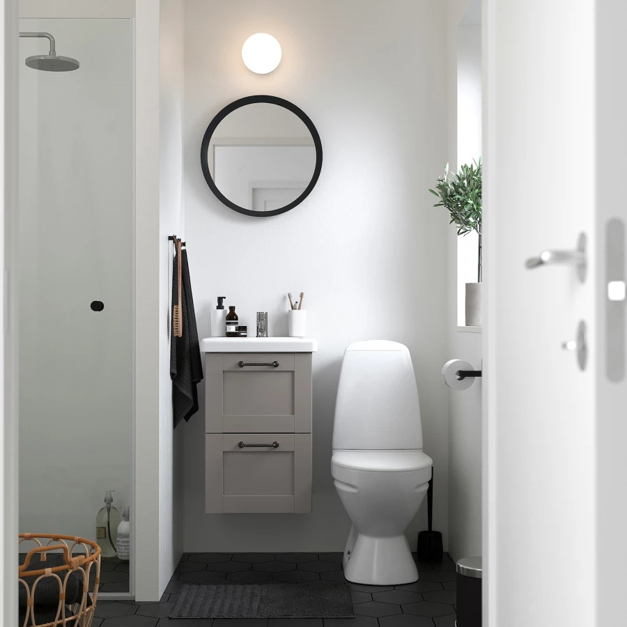 Тумба для ванной - ENHET / TVÄLLEN  /TVАLLEN  IKEA/ ЭНХЕТ / ТВЭЛЛЕН ИКЕА,  44х43х65 см , белый/серый (изображение №2)