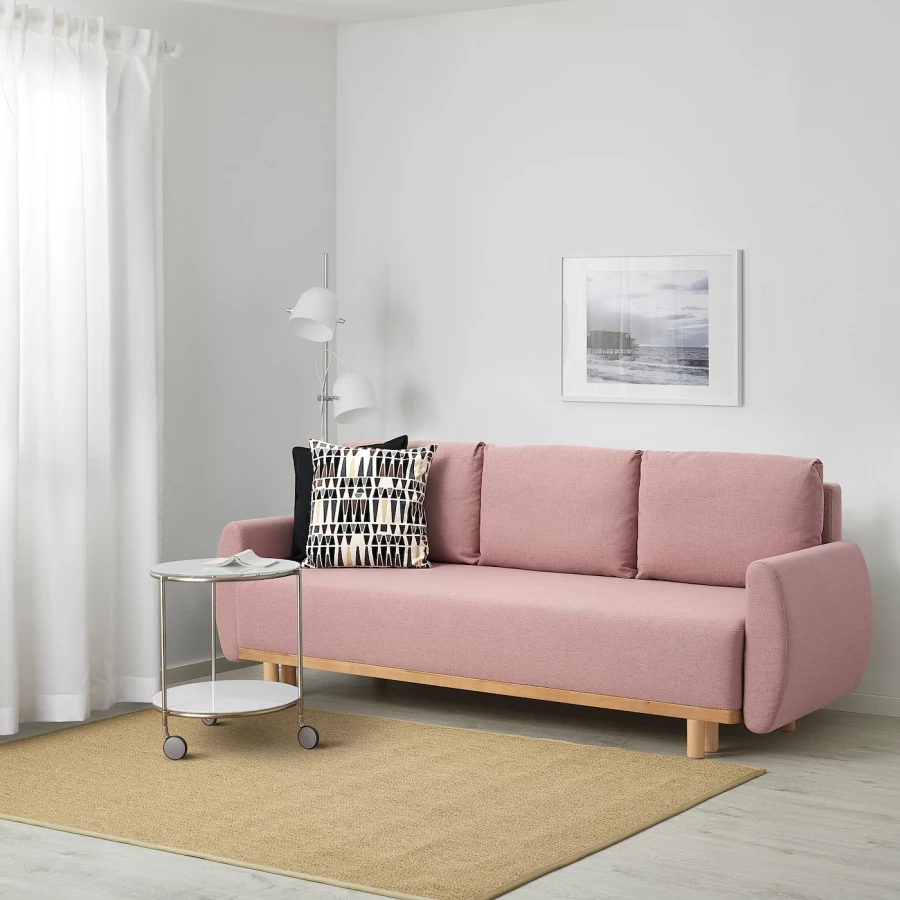 3-местный диван-кровать - IKEA GRUNNARP, 92x236см, розовый, ГРУННАРП ИКЕА (изображение №3)