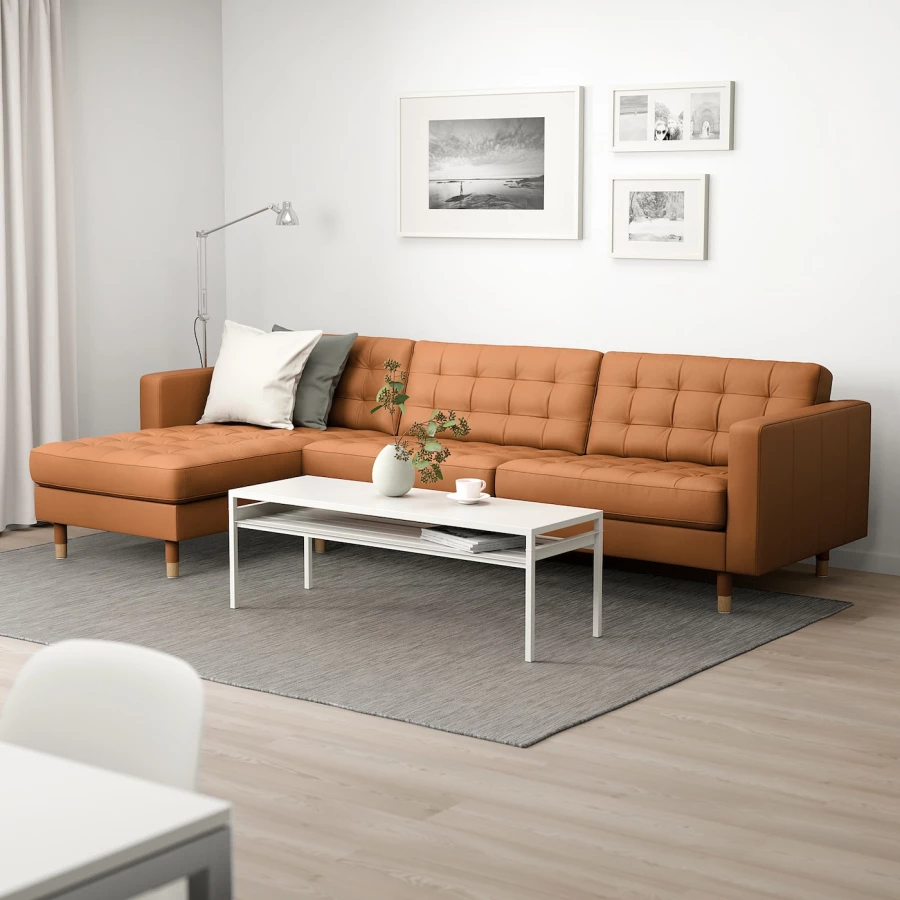 4-местный диван с шезлонгом - IKEA LANDSKRONA, 89x280см, оранжевый, кожа, ЛАНДСКРУНА ИКЕА (изображение №2)