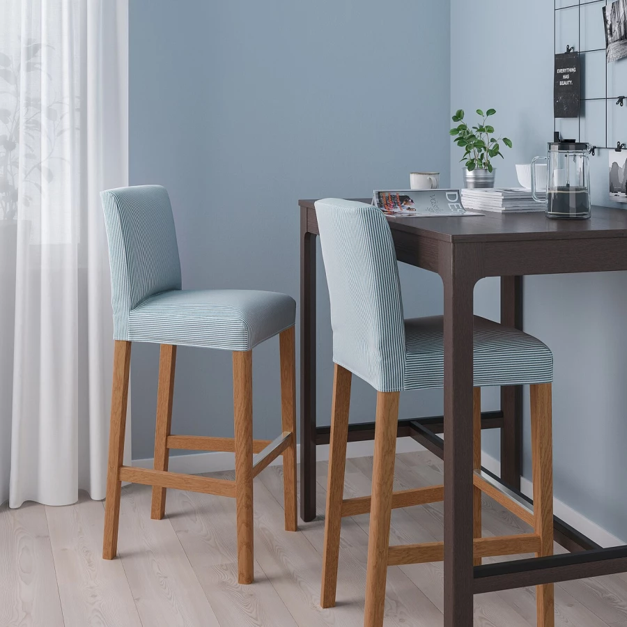 Барный стул со спинкой - BERGMUND IKEA/БЕРГМУНД ИКЕА, 110х45х49 см, голубой (изображение №2)