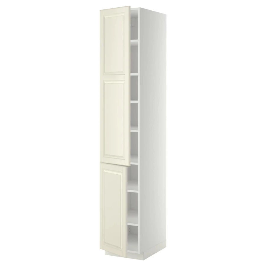 Высокий кухонный шкаф с полками - IKEA METOD/МЕТОД ИКЕА, 220х60х40 см, белый/кремовый (изображение №1)