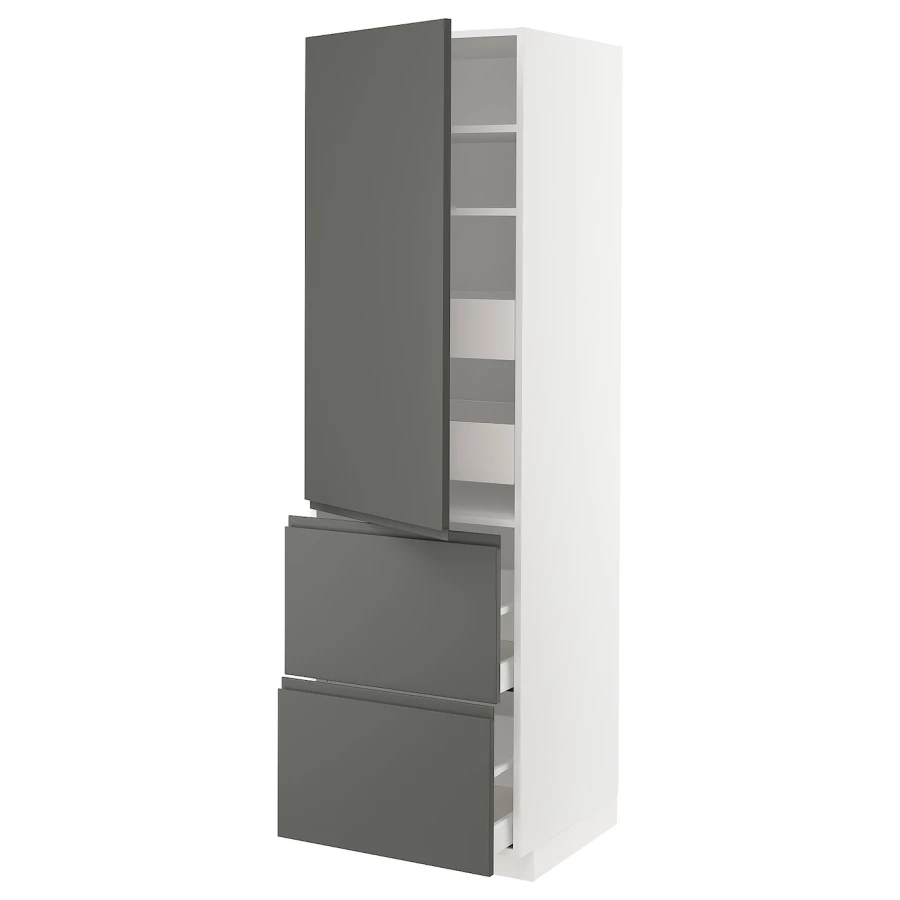 Высокий шкаф с ящиками - IKEA METOD/MAXIMERA/МЕТОД/МАКСИМЕРА ИКЕА, 200х60х60 см, белый/темно-серый (изображение №1)