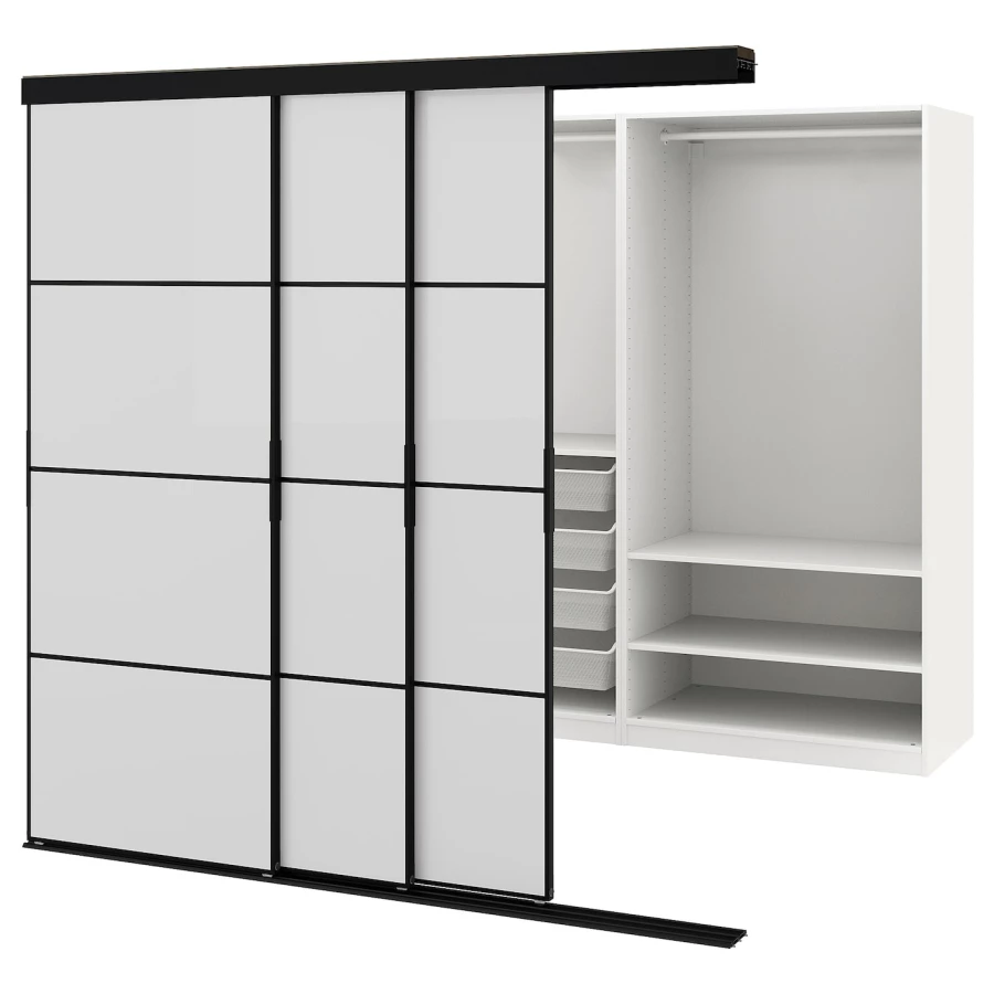 Шкаф-купе - IKEA SKYTTA/PAX/СКЮТТА/ПАКС ИКЕА, 160х226х204,5 см, белый/серый (изображение №1)