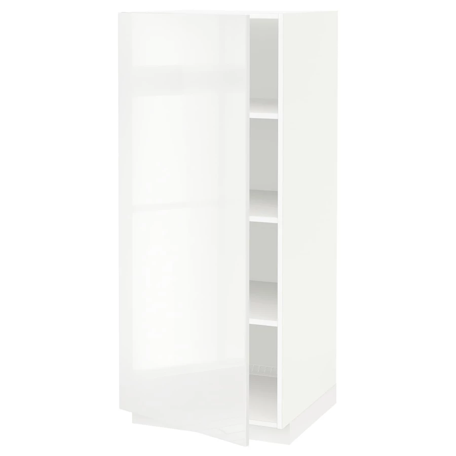 Напольный кухонный шкаф с полками - IKEA METOD/МЕТОД ИКЕА, 140х60х60 см, белый глянцевый (изображение №1)