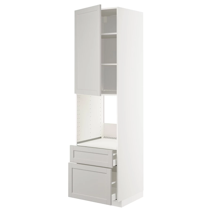 Высокий шкаф - IKEA METOD/MAXIMERA/МЕТОД/МАКСИМЕРА ИКЕА, 220х60х60 см, белый/светло-серый (изображение №1)