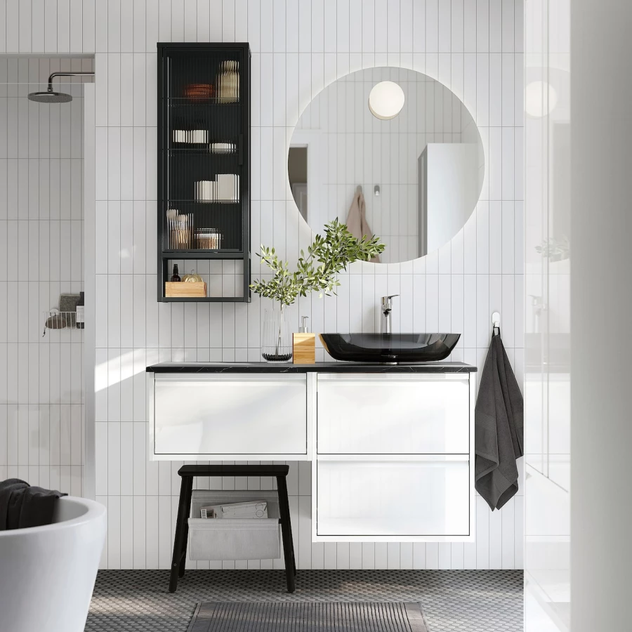 Тумба для ванной - ÄNGSJÖN / OXMYREN  /АNGSJОN/ IKEA/ ЭНГСЬЕН / ОКСМИРЕН ИКЕА,  122х77 см , черный/белый (изображение №2)