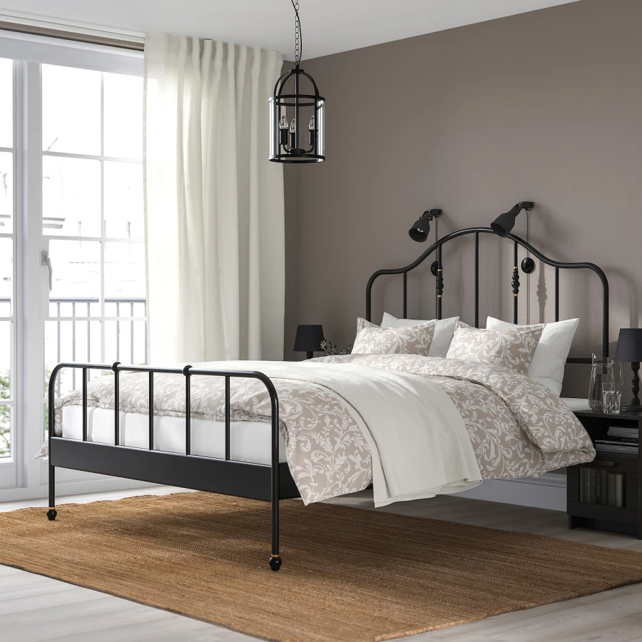 Двуспальная кровать - IKEA SAGSTUA/LÖNSET/LONSET, 200х160 см, черный, САГСТУА/ЛОНСЕТ ИКЕА (изображение №2)