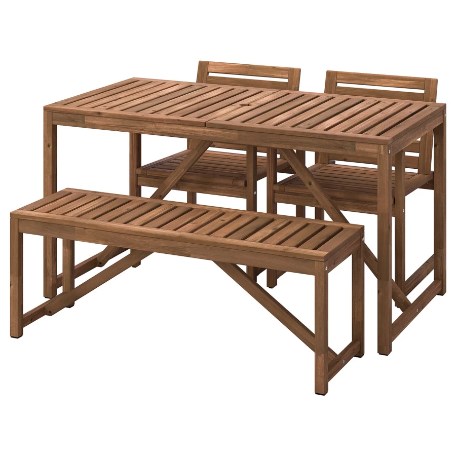 Стол + 2 стула и скамейка  - NÄMMARÖ IKEA/НАММАРО ИКЕА, 140х75х75 см, коричневый (изображение №1)