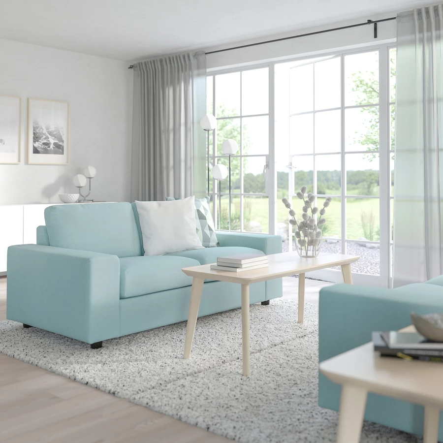 2-местный диван с широкими подлокотниками/Саксемара средний серый - IKEA VIMLE, 98x204см, бежевый, ВИМЛЕ ИКЕА (изображение №3)