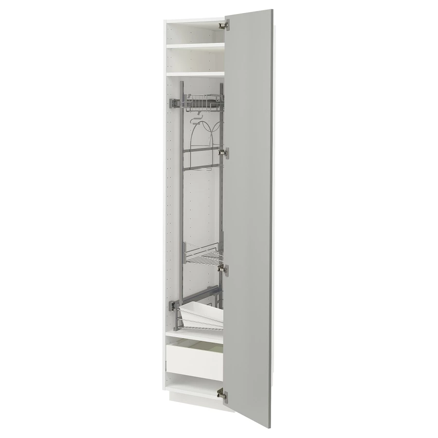 Высокий кухонный шкаф/бытовой - IKEA METOD/MAXIMERA/МЕТОД/МАКСИМЕРА ИКЕА, 200х60х40 см, белый/серый (изображение №1)
