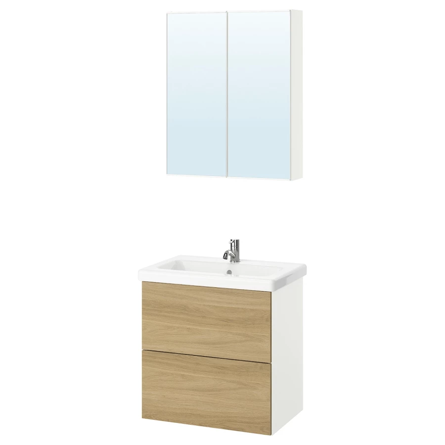 Комбинация для ванной - IKEA ENHET, 64х43х65 см, белый/имитация дуба, ЭНХЕТ ИКЕА (изображение №1)