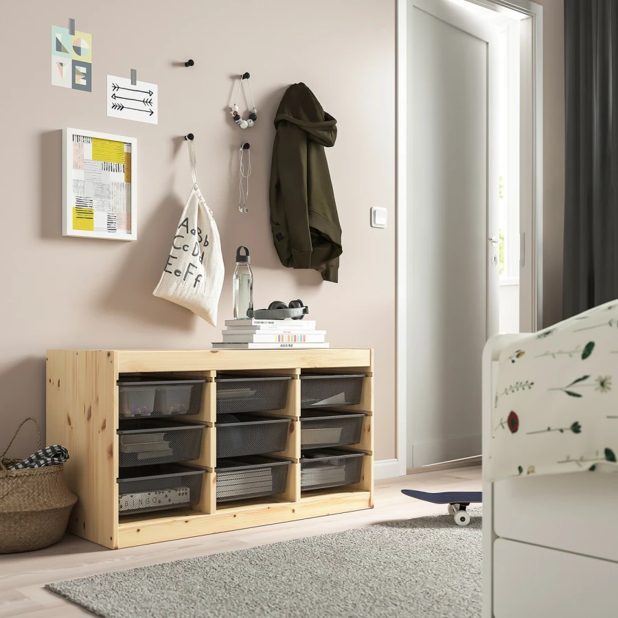 Стеллаж - IKEA TROFAST, 93х44х52 см, сосна/серый, ТРУФАСТ ИКЕА (изображение №2)